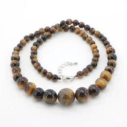 Natural 6-14mm Tiger Eye Stone Necklace Round Loose Beads Gems Stone Women Girls Wedding Christmas Gifts Jewelry Wholesale 18