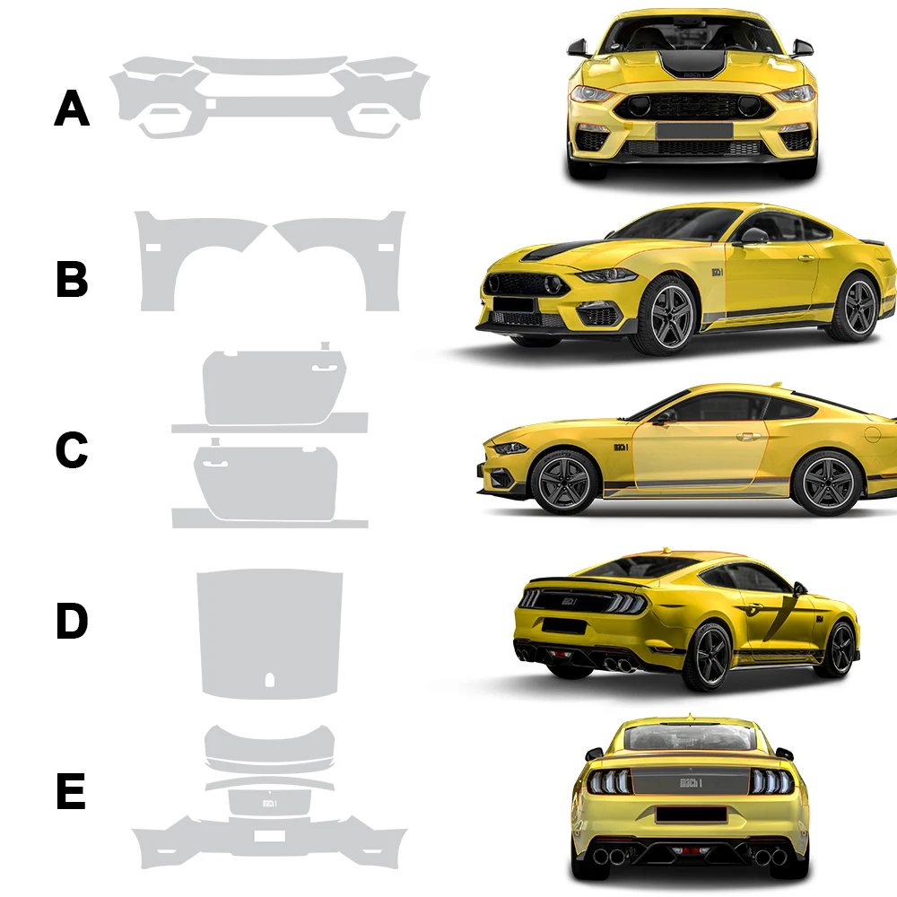 TPU Pre Cut Sticker PPF Transparent Clear Kit for Ford Mustang Mach 1 2022 2023 Car Paint Protection Film Styling Body Decal