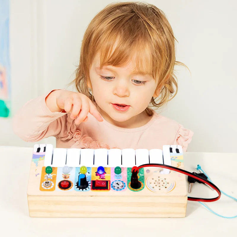 Wooden Eight-tone Electronic Organ Box Early Education Intelligence Science Busy Switch Circuit Board Multifunctional Kids Toys