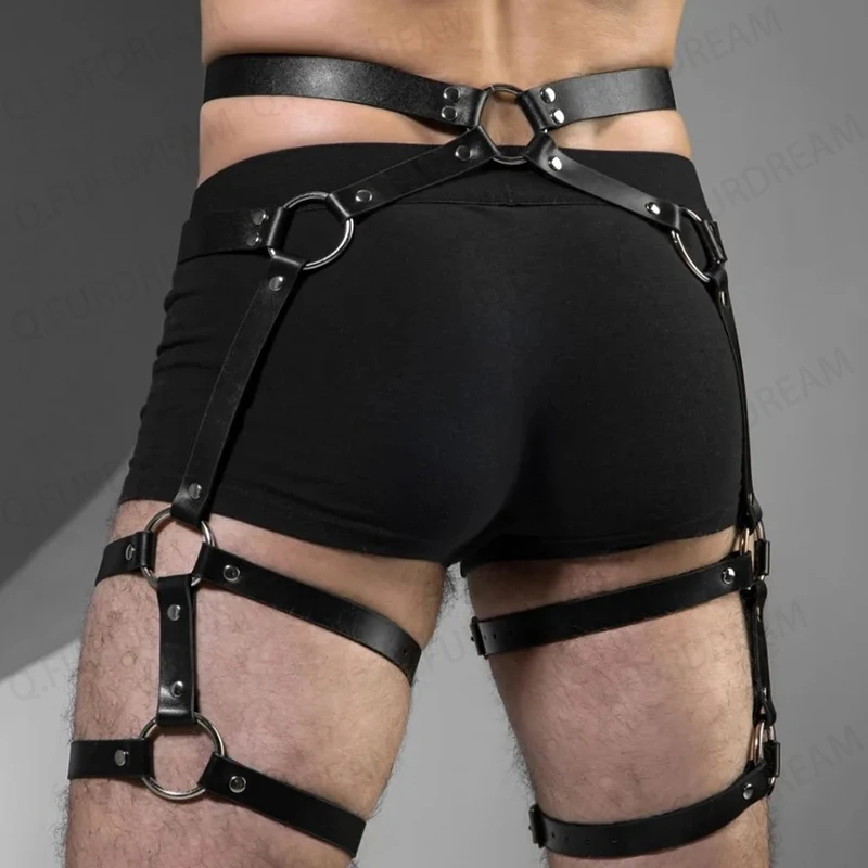 Cinturón de cuero sintético para hombre, lencería de Bondage para el cuerpo, cinturón de pierna, ropa para sexo Gay, Rave, Sissy Club