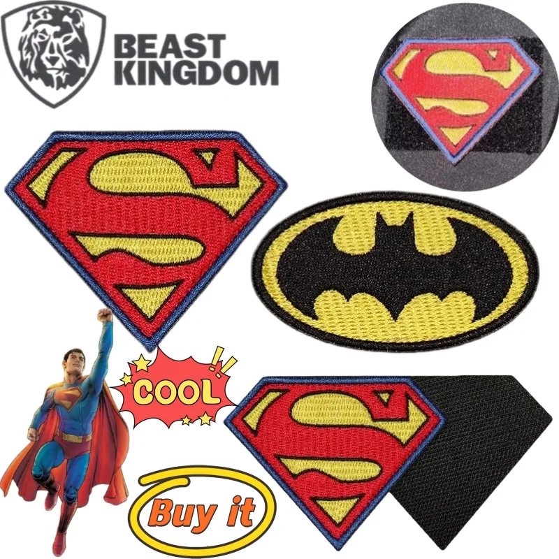 

Значок BeastKingdom с Бэтменом Супермен на липучке, креативный значок высокого качества, аниме, мультяшная вышивка, принт, студенческий рюкзак, нашивка для одежды