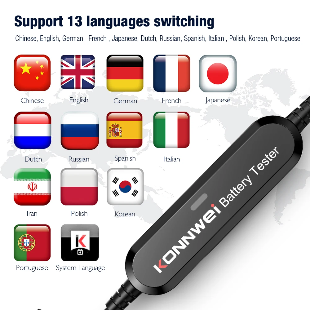 KONNWEI BK100 Bluetooth 5.0 6V 12V 24V Tester akumulatora motocyklowego Monitor akumulatora 100 do 2000 CCA Ładowanie CrankingTest TooL