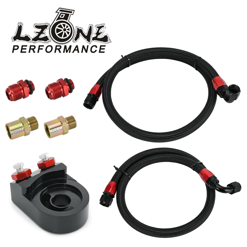 

Universal AN10 Oil Filter Cooler Sandwich Plate Adapter BlackRed + 2pcs Braided Hose Line Black
