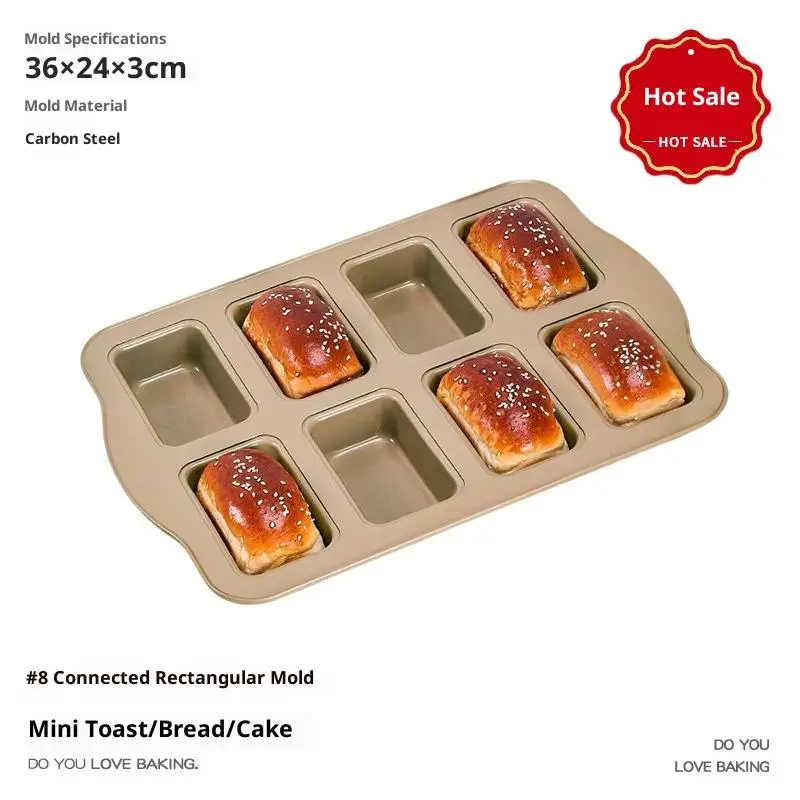 Non-Stick Baking Pan with 8 Molds, Home Use Mini Loaf Pans, Oven Compatible Toast, Muffin, and Cupcake Mold Baking Tools.