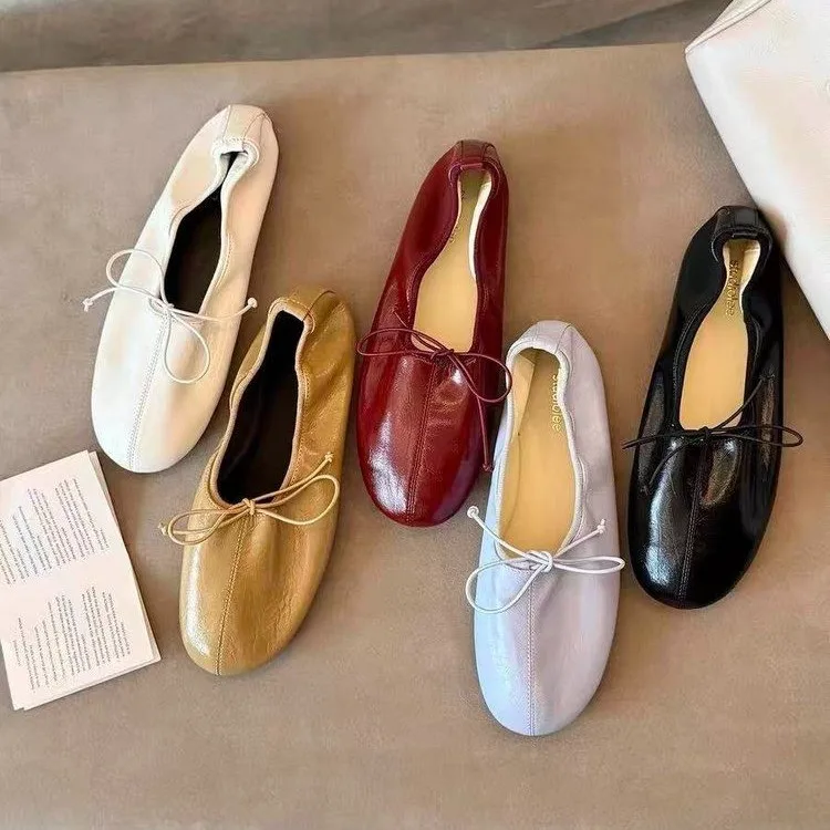 Ultra-Soft Ballet 2026 New Round-Toe Shoes with French Bow, Shallow Mary Jane Vintage Flats