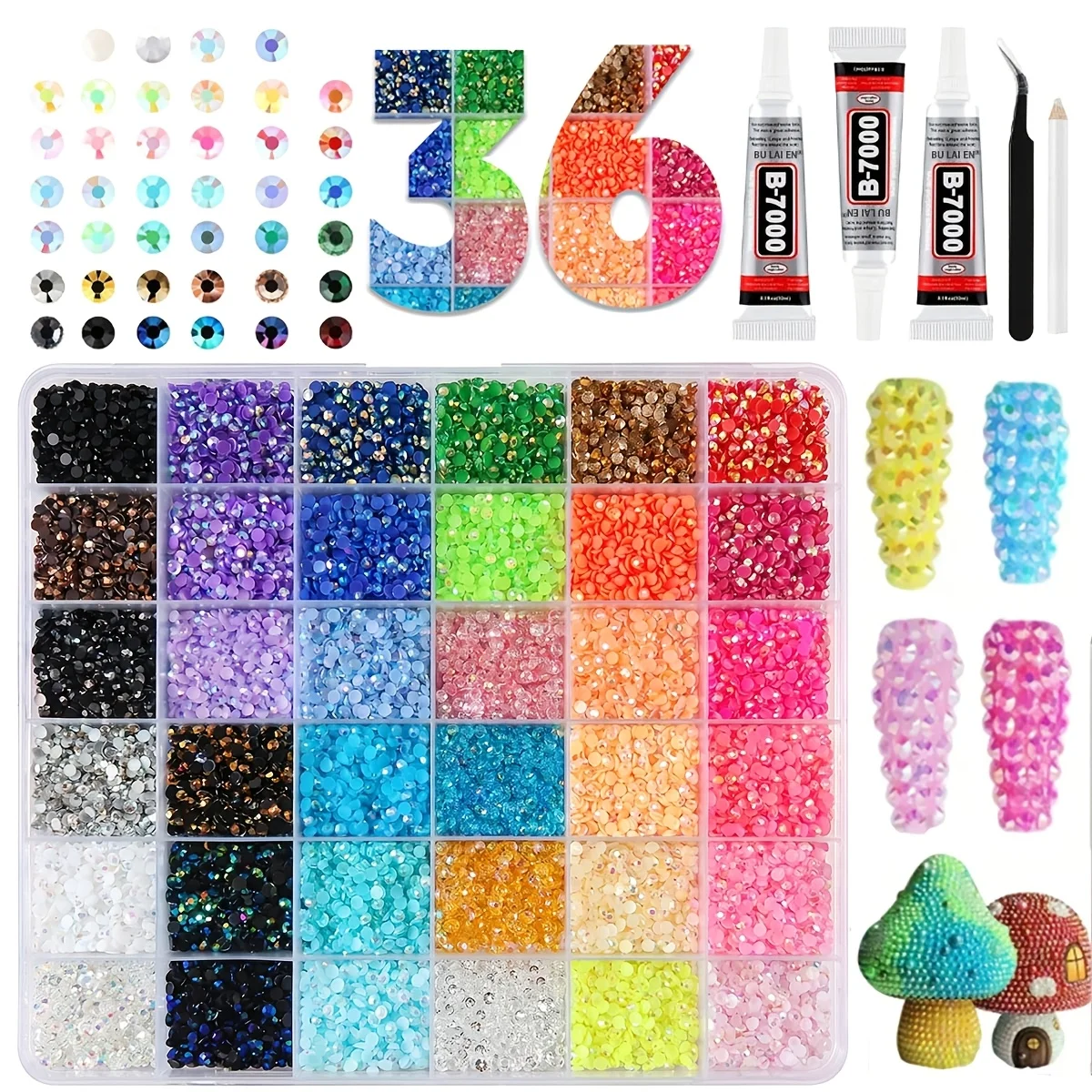 

28800pcs 3/4/5mm mixed color Jelly/resin drill rhinestone set DIY clothing nail drill phone drill glasses drill hat drill, etc