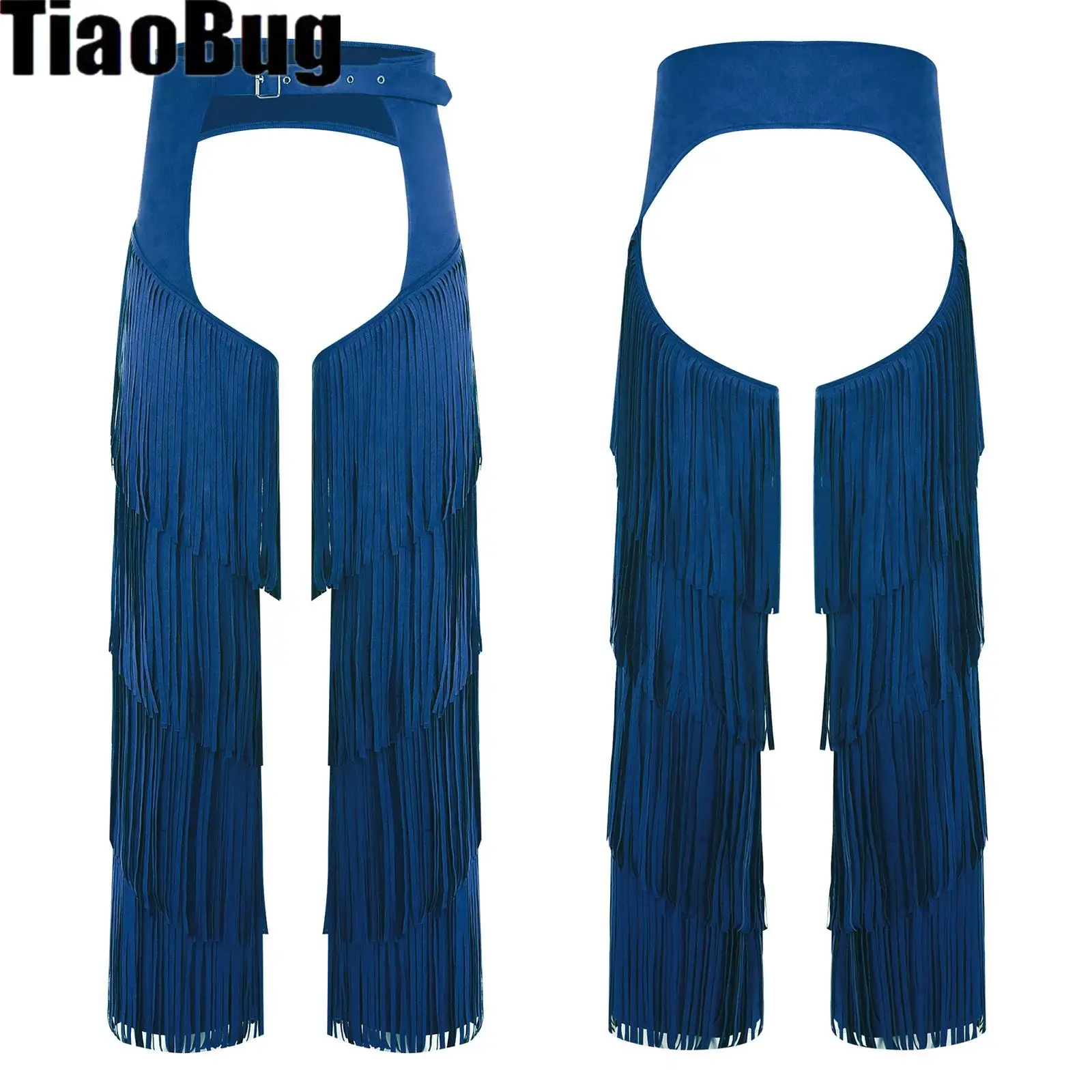 

Adult Men Western Cowboy Chaps Vintage Gothic Steampunk Fringe Open Crotch Pants Adjustable Buckles Motorcycle Biker Trousers