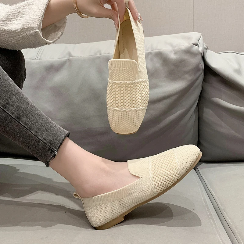 New Summer Female Mesh Square Toe Breathable Women Shoes Fashion Hollow Out Ladies Casual Flat Shoes for Women Zapatos De Mujer