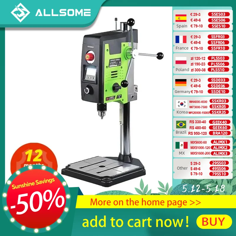 Allsome Taladro de Columna con 6 Velocidades Distintos Usos