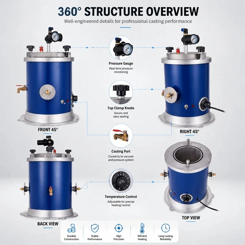 1500W Vacuum Casting Machine 1150C Digital Jewelry Melting Furnace Pressure Control System for Gold Silver Metal Crafting