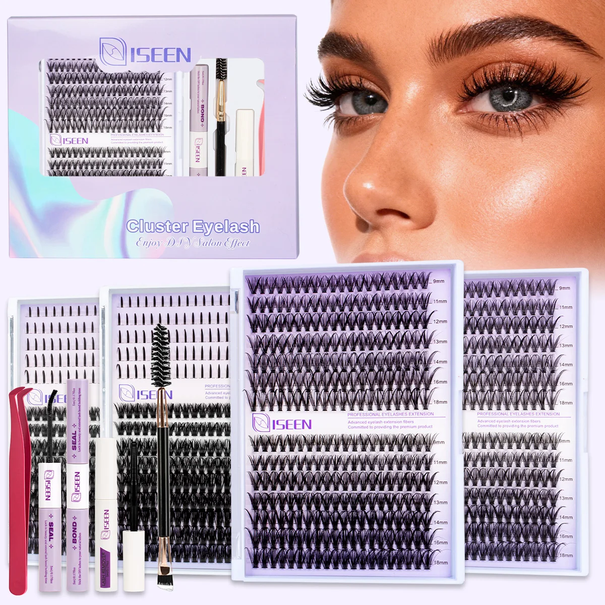 Clusters de cílios finos, extensões de cílios de volume natural, faça você mesmo, cílios individuais, faixa macia e fina com ferramentas de chicote