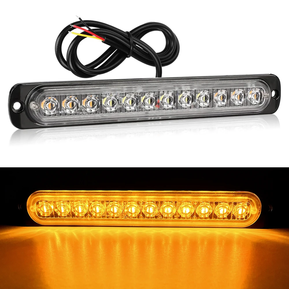 2pcs Truck Side Light Strip Ultra-Thin Car Side Strobe Light 12led Emergency Strobe Lamp Police Signal Warning Light 12-24V