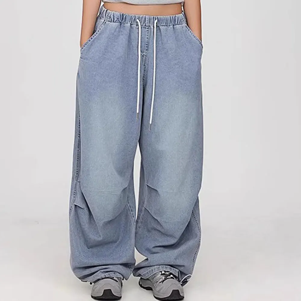 

Mia Muse Select Autumn Jeans 2025 Women's Fashion Plain Full Length Wide Leg Pockets Lace-Up Natural Waist Streetwear Jeans