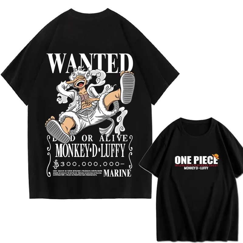 One Piece Monkey D. Luffy T-Shirt, Men Women Black Cotton Short Sleeve Casual Anime Streetwear Tee Summer fashion T-shirt