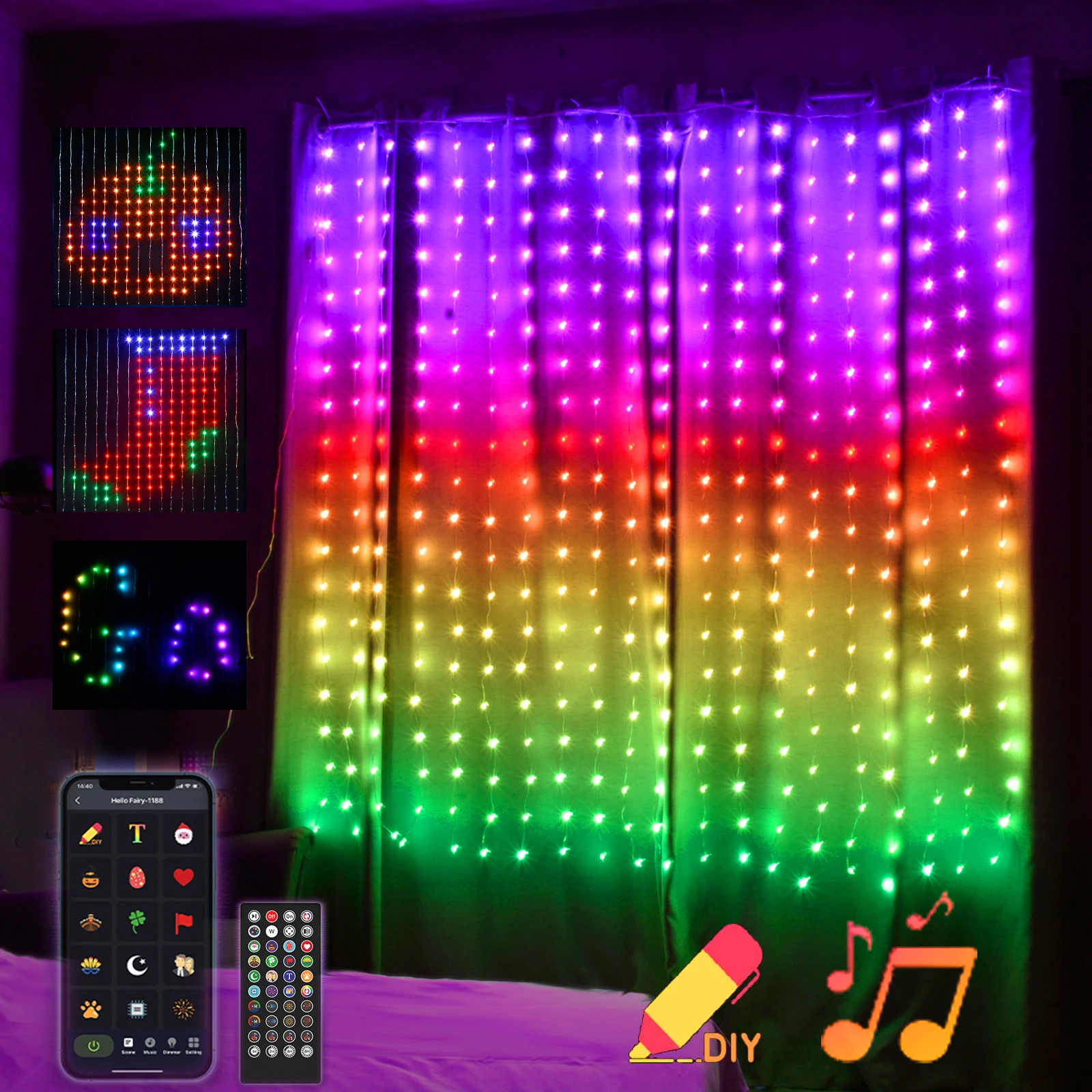 

Elenut RGBIC Smart Curtain Lights Led Christmas Fairy Light DIY Picture With APP Remote Control For Party Garland Decor