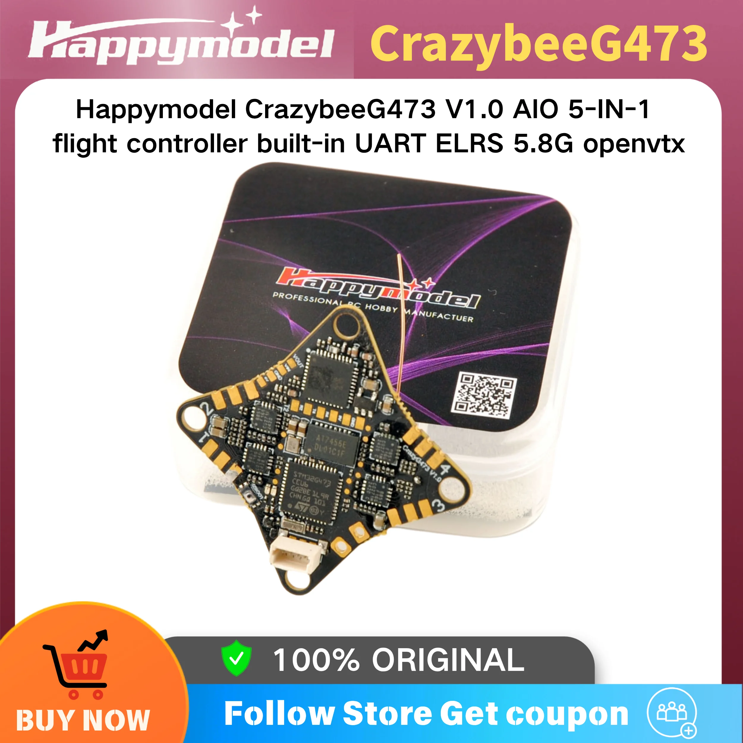 HappyModel CrazybeeG473 V1.0 AIO 5IN1 flight controller built-in UART ELRS 5.8G Openvtx For RC FPV Mobula6 65mm Micro TinyWhoop