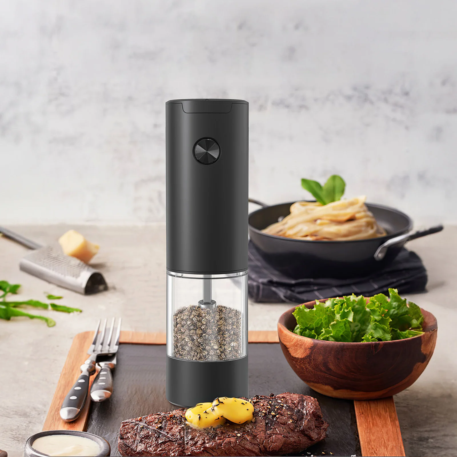 

Electric Salt And Pepper Grinder With Stand 95ml Djustable Coarseness Automatic Spices Grinde With LED Adjustable Spice Grinders