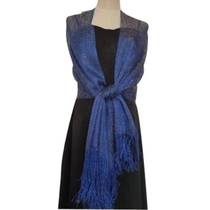 Elegant Metallic Shawl For Women Gold Silver Shimmer Wrap With Tassels Evening Dress Scarf For Wedding Party Formal Occasion