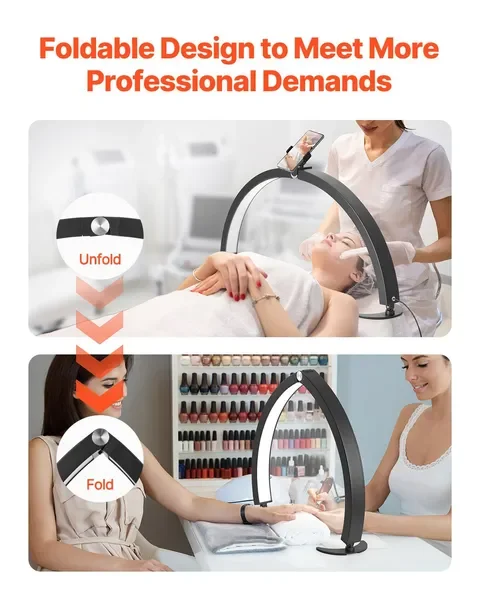 โคมไฟตั้งโต๊ะสำหรับทำเล็บ 40 วัตต์ รูปทรงครึ่งวงกลม พร้อมที่วางโทรศัพท์ ปรับความสว่างได้