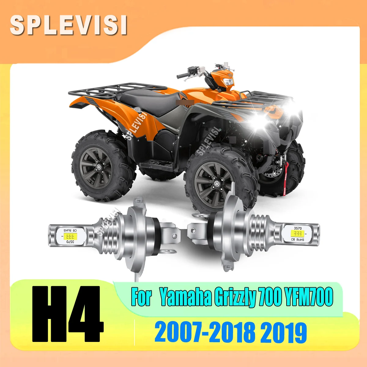 

LED H4 White Headlight Bulbs -safe driving in any weather conditions For Yamaha Grizzly 700 YFM700 2007 2008 2009 2010 2011-2019