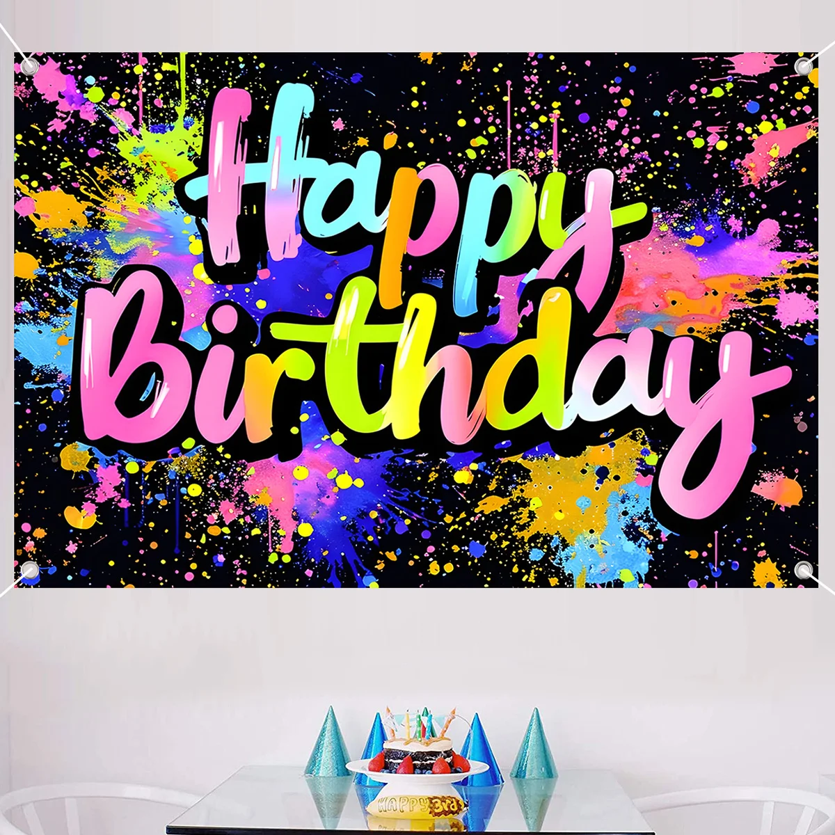 Fluorescent Birthday Background Happy Birthday Backdrops Decoration Kids Photo Shoot Background Birthday Party Supplies Favors