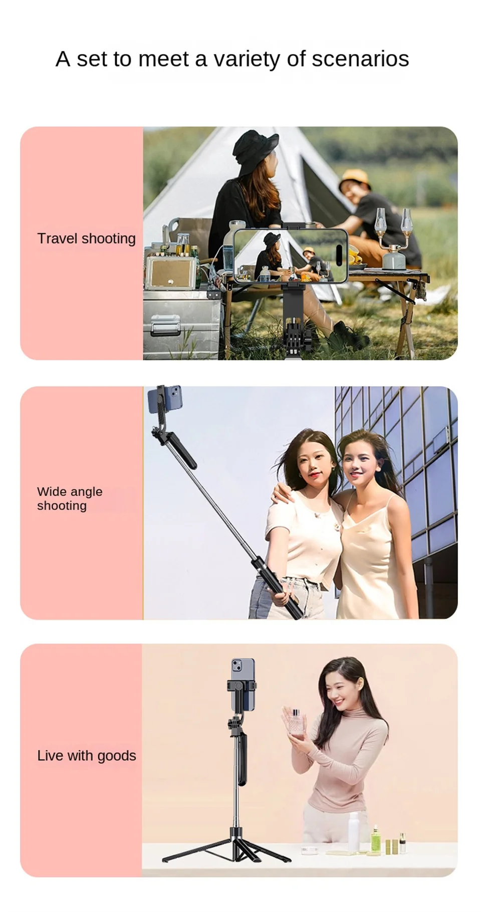 Roreta 360° Rotation 1.7M Selfie Stick Wireless Stand with Light Bluetooth Remote Extendable Tripod for iPhone Live Streaming