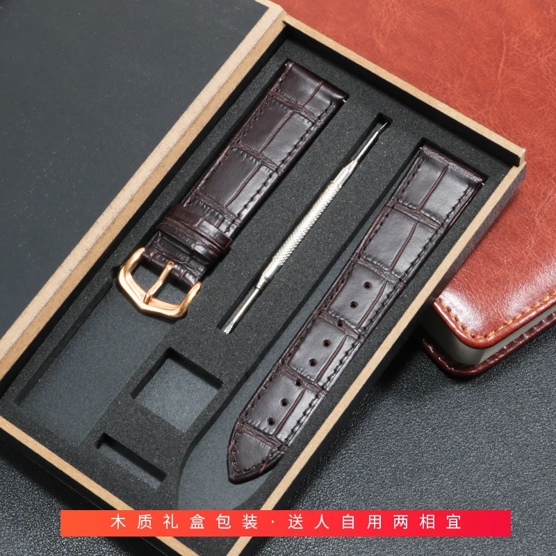 Genuine Leather Watchband With Substitute Tank Wine Barrel SANTOS Dumont Series  Cowhide Strap 16/17/18/19/20/21/22/23/24mm