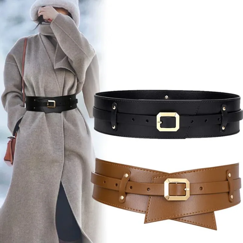 New Women Wide Belt High Quality Genuine Leather Belts Luxury All-match Coat with Skirt Waist Constricting Waistband Waist Seal