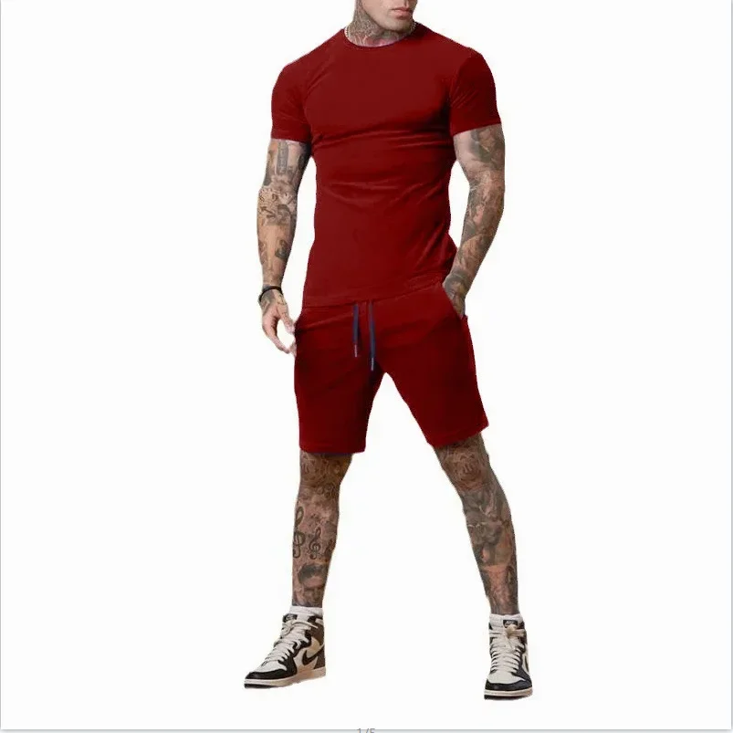Novo 2025 verão lazer terno esportivo masculino caminhadas ao ar livre jogging masculino manga curta camiseta + shorts conjunto de duas peças