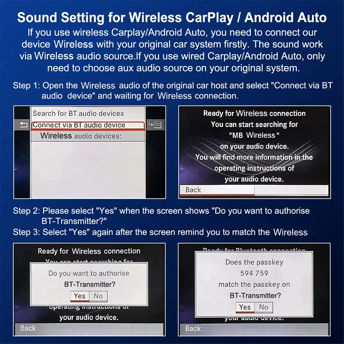 #07U Interior Accessories,Wireless CarPlay Android Auto AI Decoder Box Module for Benz A B C E,Black