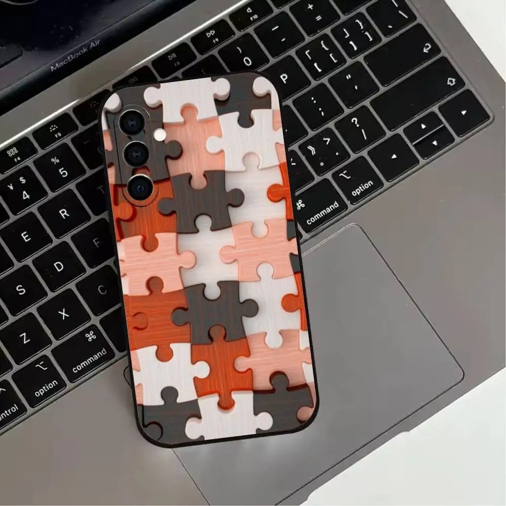 حافظة هاتف I-غير منتظمة على شكل لغز لهاتف سامسونج جالاكسي A73، A72، A71، A70، A53، A52، A51، غطاء أسود ناعم آخر