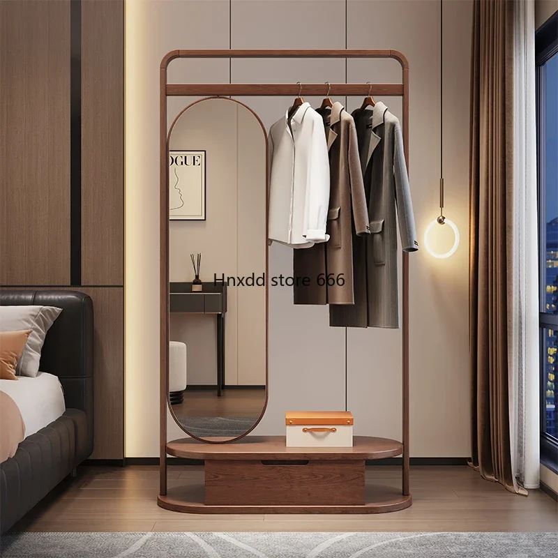 All solid wood coat rack floor-to-ceiling bedroom full-length mirror integrated home full-length mirror clothes rack