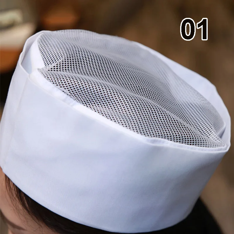 Cappello da cuoco da cucina Cappello da cuoco unisex da cameriere Berretto da cucina Panetteria BBQ Ristorante Cuoco Uniforme Cappello da lavoro Berretto a rete con parte superiore piatta