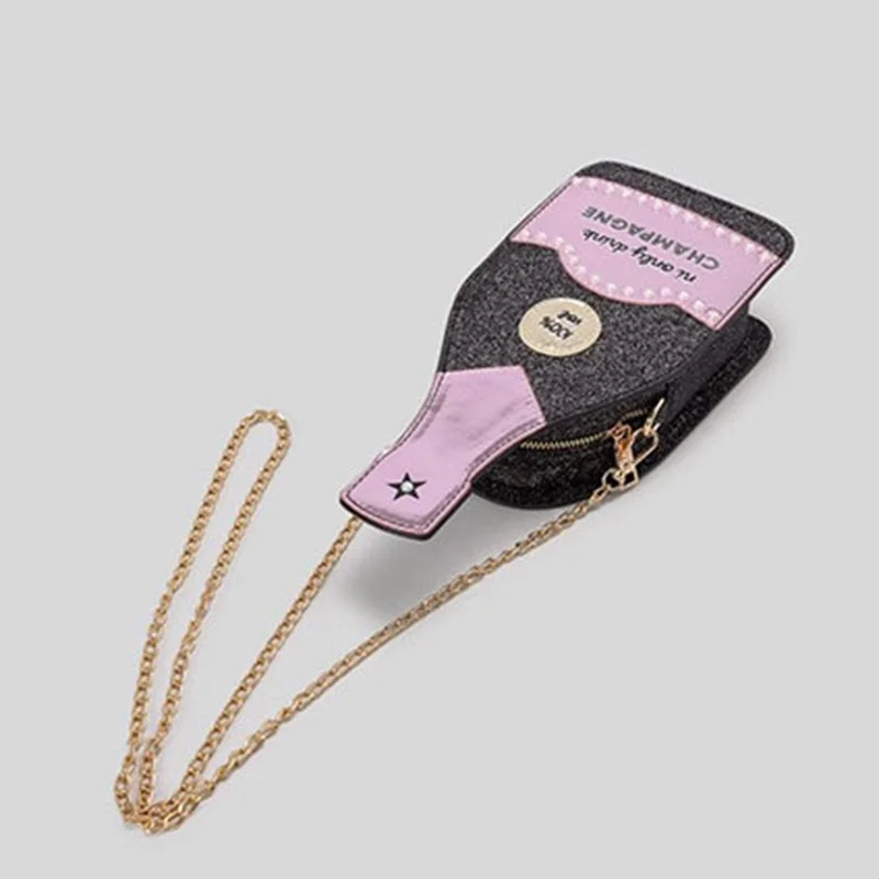 

Women's Shoulder Bag Luxury Lady's Fashion Funny Handbag Durable Wine Bottle Shaped Purple Glitter Women's Matching Bag