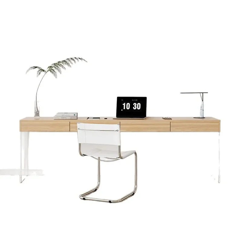 Nordic Acrylic Floating Desk with Drawers Modern Long Computer Study Table for Home Hotel Office Simple Design