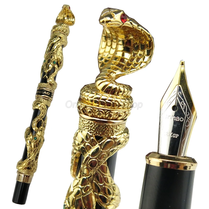 

Jinhao Elegant Snake Fountain Pen Golden & Black Cobra 3D Pattern Texture Relief Sculpture Technology Writing Gift Pen JF009