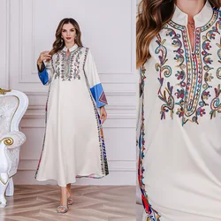 Women's Long Sleeve V-Neckline Tassel Dress, Flower Rope, Embroidered, Glitter, Casual Abaya, Moroccan, Dubai, Muslim Fashion