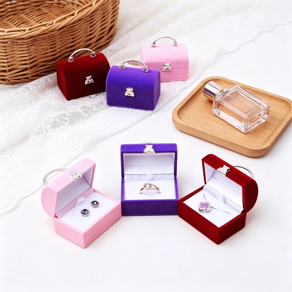 Cartoon fleece jewelry storage gift box - Ear ring box, Ring box, Accessories box, Earrings and Necklace packaging box