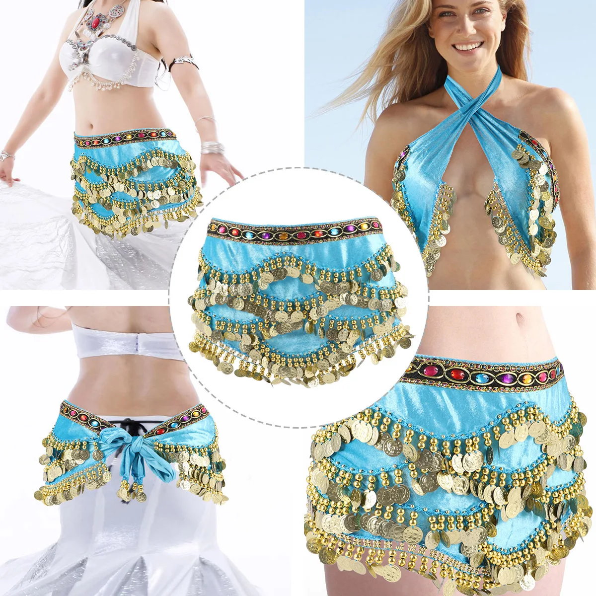 

1Pcs India Belly Dance Belt Hip Scarf Wrap Coins Exquisite Craftsmanship Comfortable Wear Performance Practice