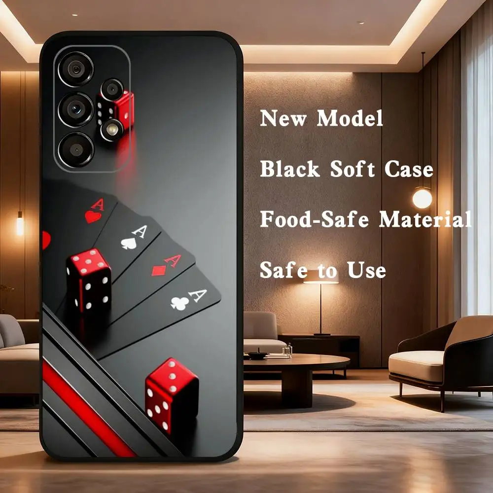 Poker Phone Case For Samsung Galaxy A73,31,32,72,41,53,52,71,22,5G,Note,J7,8,9 Soft Black Cover