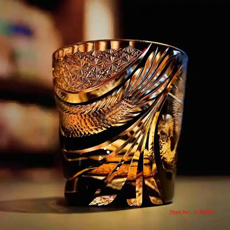 Black Dragon Crystal Glasses Hand Cut Edo Kiriko Glass Cup Chinese Loong Pattern Whisky Cup Top Quality Wineglass Premium Gift