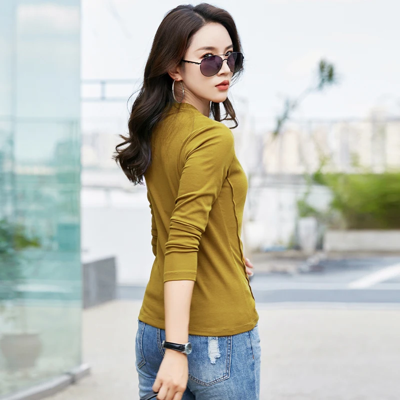 Korean Autumn Long Sleeve T Shirt Women Korean Style New Arrival Fashion Plus Size Basic Stretch T shirts For Women 2023