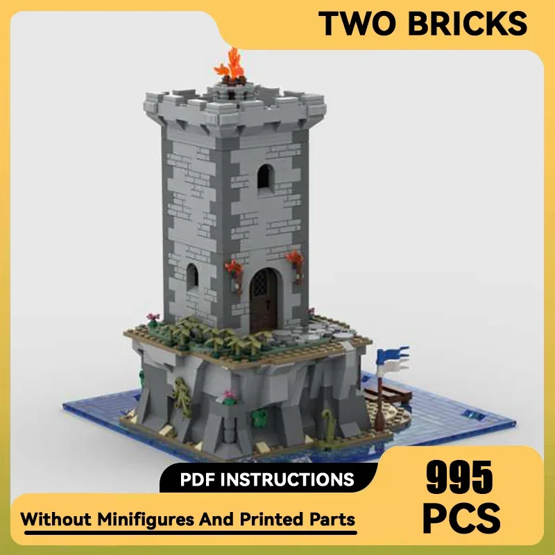 

Moc Building Blocks Medieval Island Lighthouse Model Technical Bricks DIY Assembly Castle Street View Toy For Child Gift