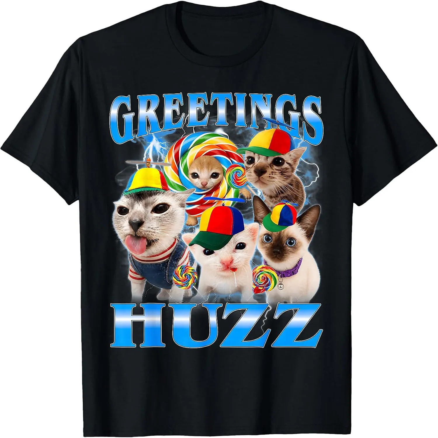 Greetings Huzz Funny Lollipop Cat Meme T-Shirt