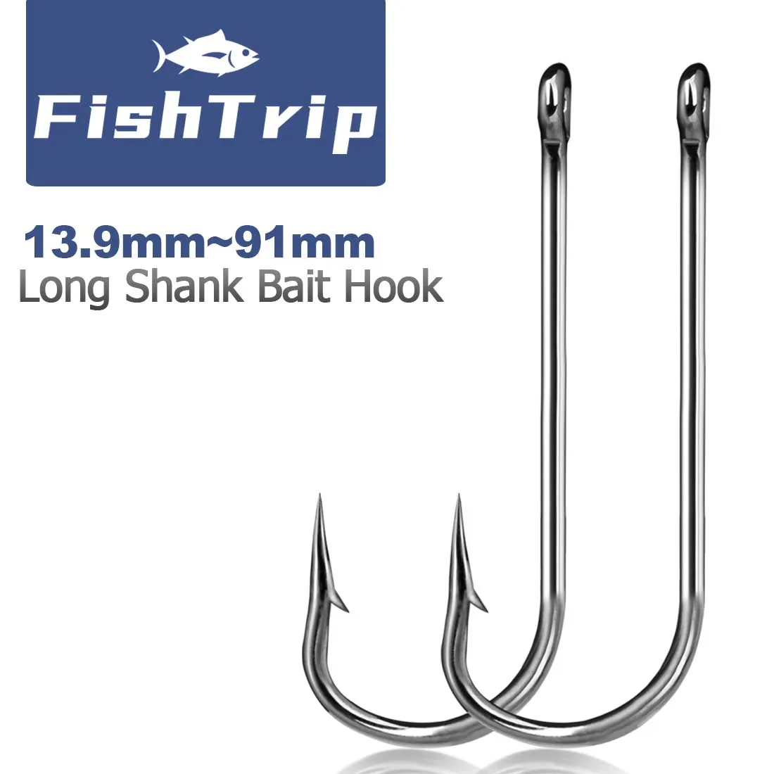 FishTrip Saltwater Long Shank Fishing Hooks Lure Bait Holder Hook for Catfish Snapper Barbed Worm Hooks for Fishing Rigs Sliver