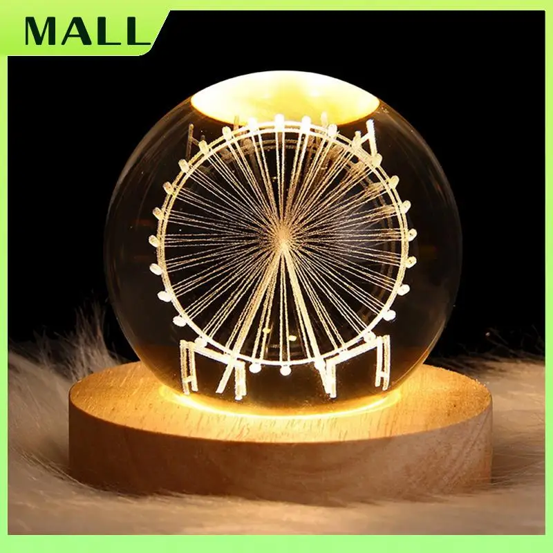 MALL Crystal Ball Night Light With Base LED Table Lamp Lighted Stars Galaxy USB Power Warm Night Light For Kid