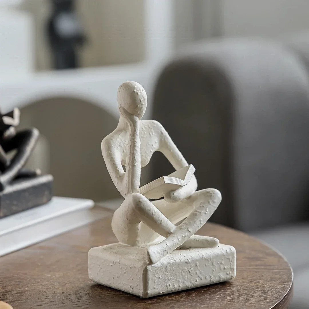 Resin Handicrafts Abstract Figure Sculpture Read Book Thinker Portrait Figurine Decorative Figurines Home Decoration Accessories