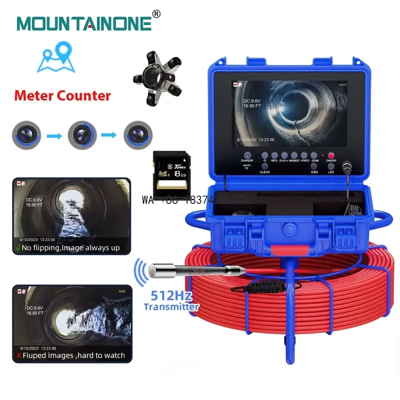 Wmwmnu 9 Inch Sewer Endoscope with 512Hz Self Leveling 7MM Drain Pipe Inspection IP68 Waterproof Borescope for