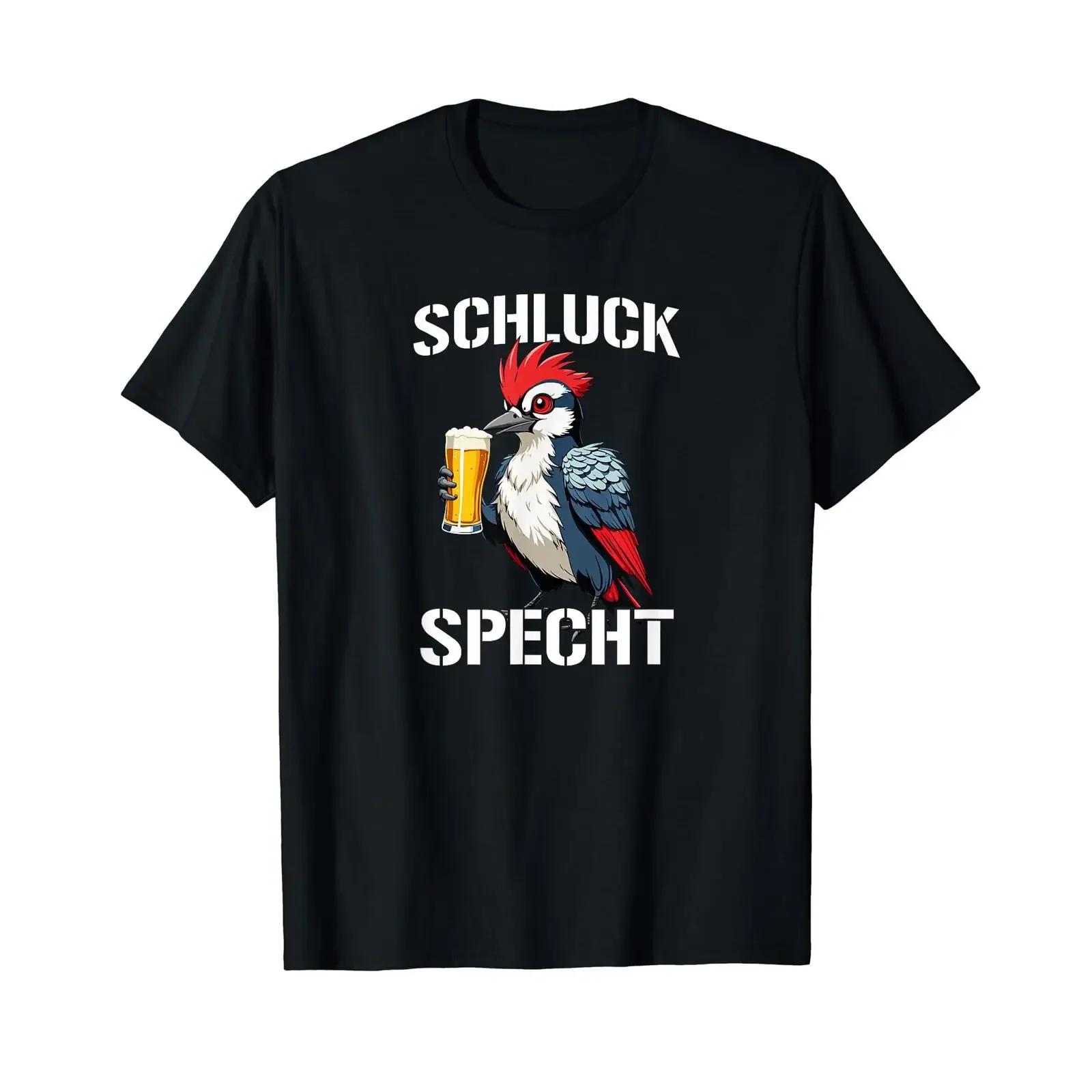 Specht Schluckspecht Papa Vatertags-Bierparty Herren-T-Shirt schwarz vintage gewaschen weich Unisex Grafikdesigner-Kleidung
