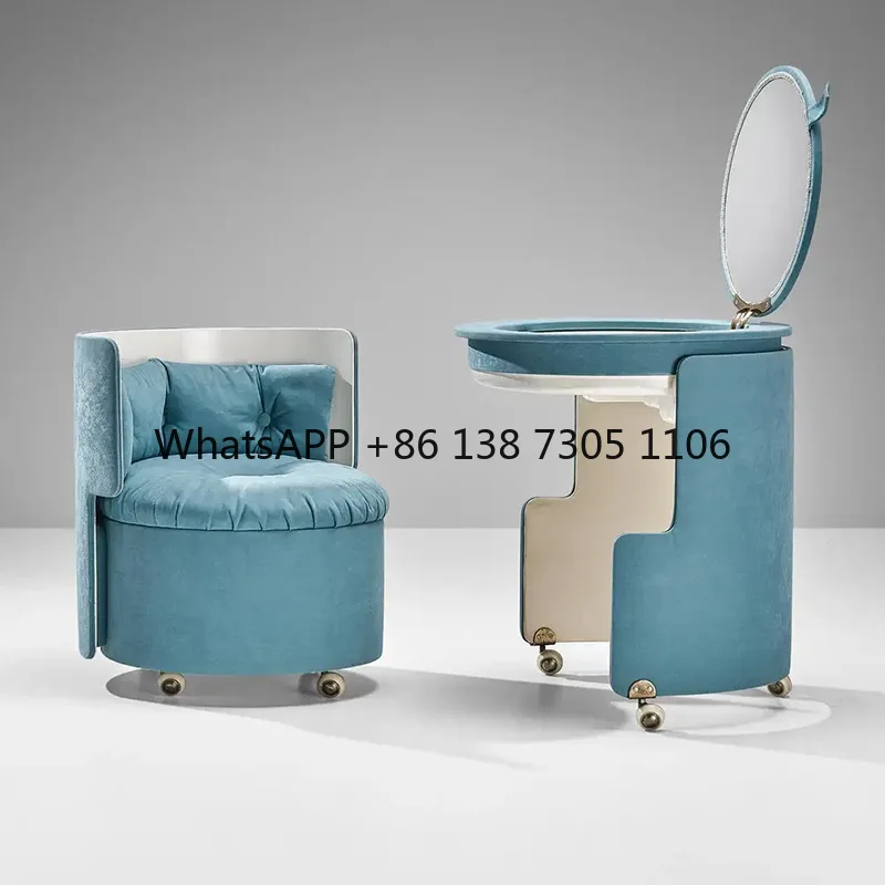

Простой современный передвижной туалетный столик в стиле вилла, дизайнерский, класса люкс, с интегрированным небольшим местом для хранения, с функцией макияжного столика и стулом.